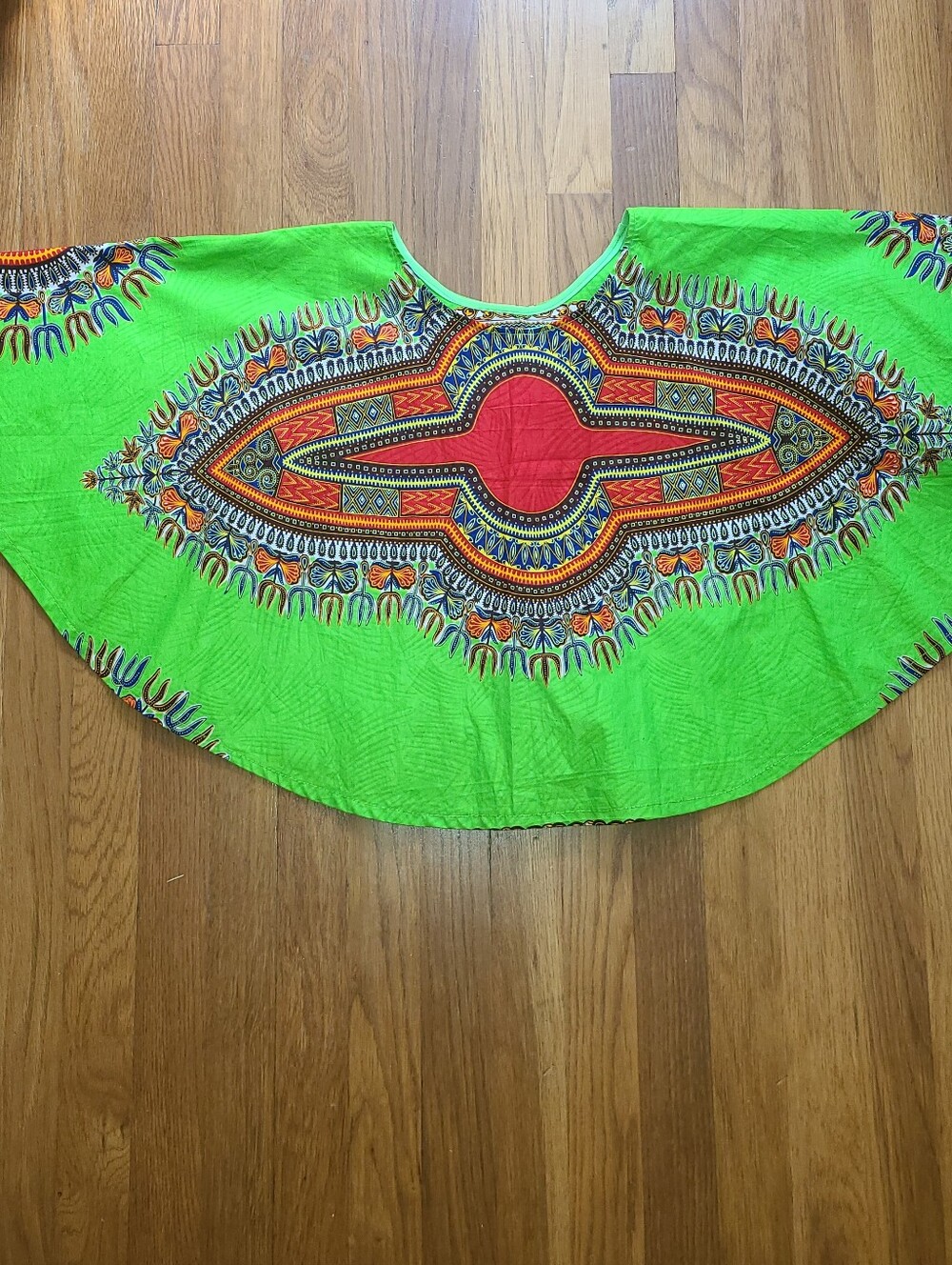 Vibrant Lime Green Dashiki Top with Bold Multicolor Print Cap